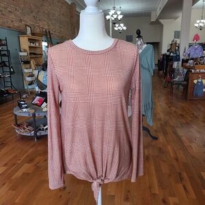 Agnes & Dora Houndstooth Tie Front Shirt Brown Size Small